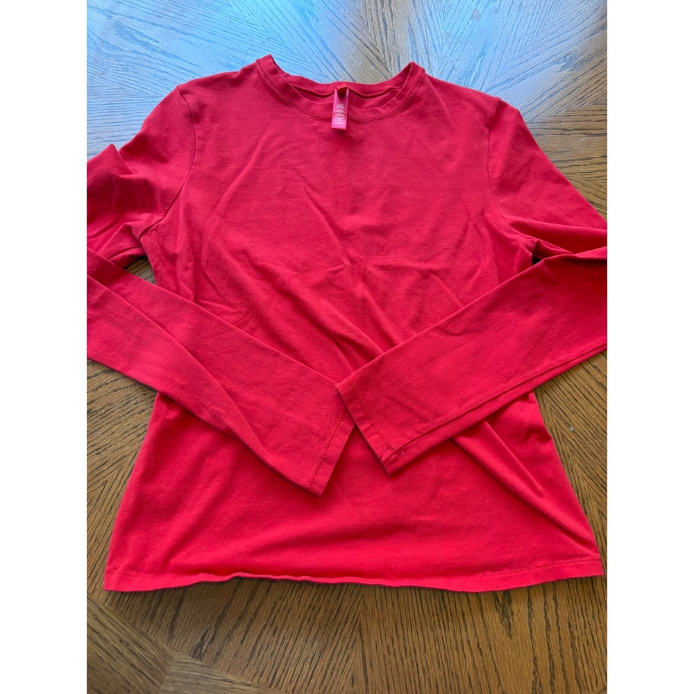SKIMS Long Sleeve Crew Neck Top Red Cotton Blend Size L - Picture 2 of 6